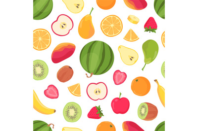 Fruits seamless pattern. Tropical citrus fruit and berry, banana, oran