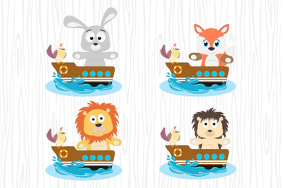 cute animal cartoon with boat