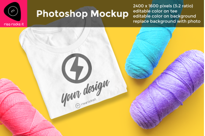 Tee Shirt with Scattered Yarn | Photoshop Mock Up