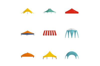 Tent icon set, flat style