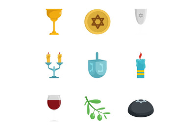 Judaism icon set, flat style