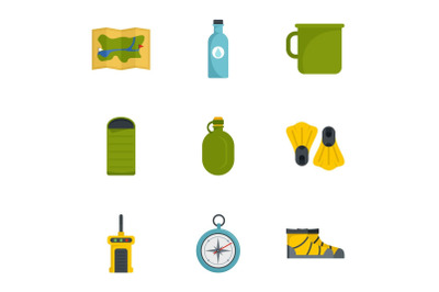 Camping icon set, flat style