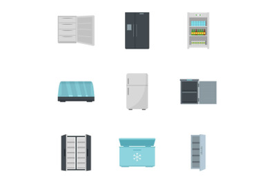 Fridge icon set, flat style
