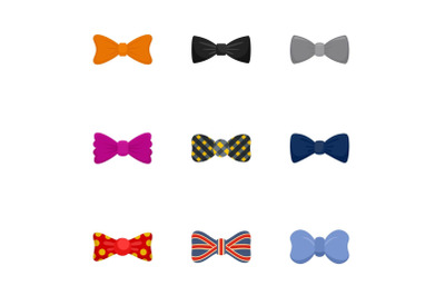 Bow icon set, flat style
