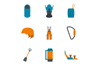 Hiking mountain icon set, flat style