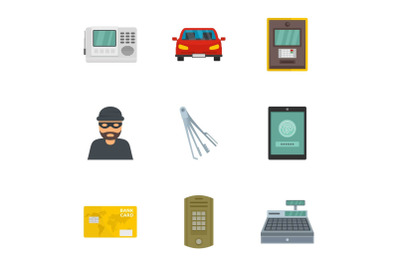 Money security icon set, flat style