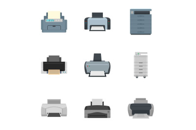 Printer icon set, flat style