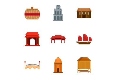 Vietnam icon set, flat style