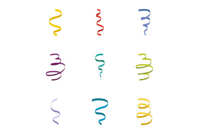 Curl ribbon icon set, flat style