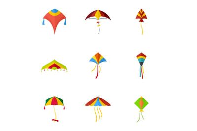Kite icon set, flat style