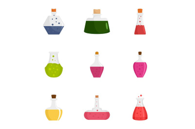 Potion icon set, flat style