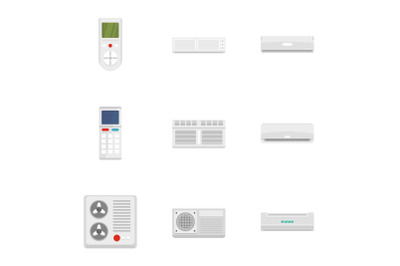 Conditioner icon set, flat style