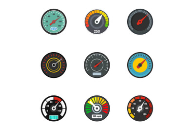 Speedometer icon set, flat style