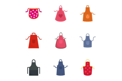 Apron icon set, flat style