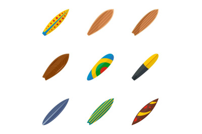 Surf board icon set, flat style
