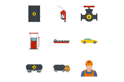 Oil petrol icon set, flat style