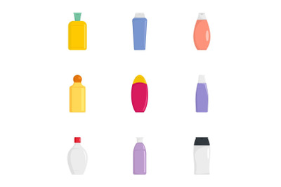 Plastic bottle icon set, flat style