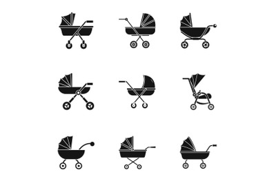Baby carriage icon set, simple style
