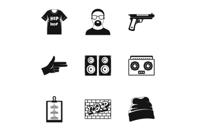 Hip hop icon set, simple style