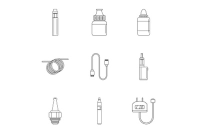 Electronic cigarette icon set, outline style