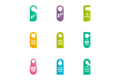 Door hanger icon set, flat style
