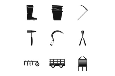 Farm icon set, simple style