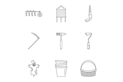 Farm icon set, outline style