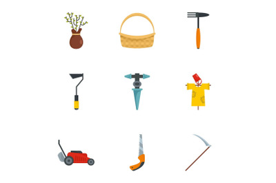 Farm icon set, flat style