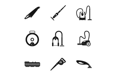 Professional vacuum cleaner icon set, simple style