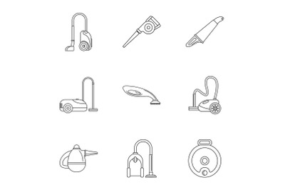 Professional vacuum cleaner icon set, outline style