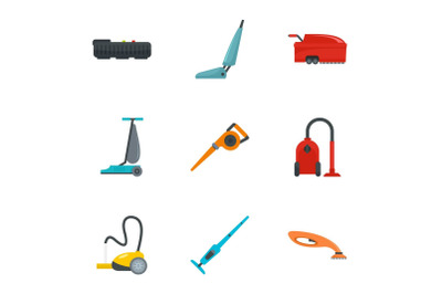 Vacuum cleaner icon set, flat style