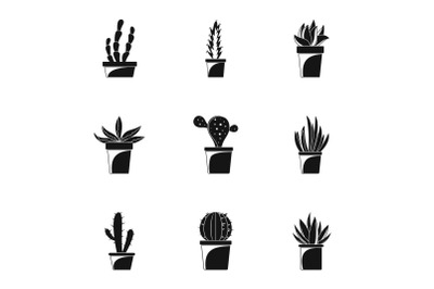 Home cactus pot icon set, simple style