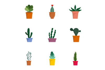 Succulent icon set, flat style