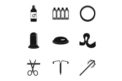 Contraception icon set, simple style