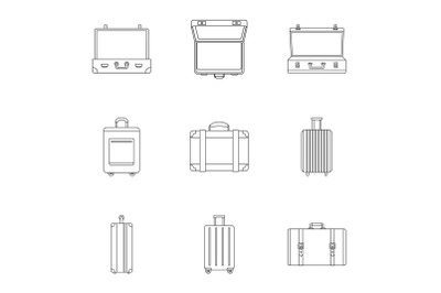 Travel bag icon set, outline style
