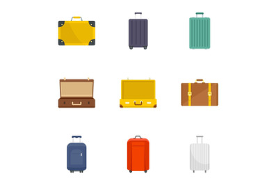Suitcase icon set, flat style