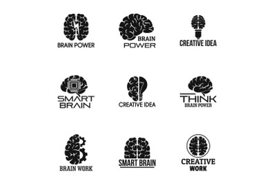 Brain power logo set, simple style