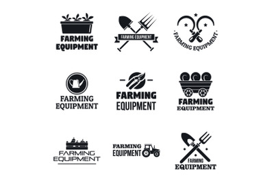 Farming garden equipment logo set, simple style