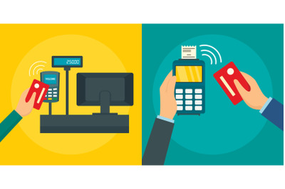Bank terminal banner set, flat style