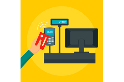 Pay with credit card concept background, flat style