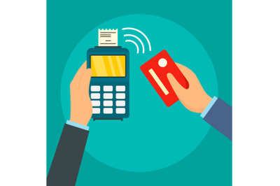 Payment terminal credit card concept background, flat style