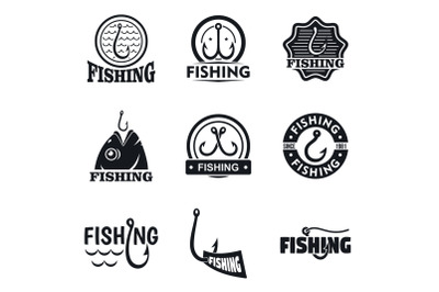 Fishing hook logo set, simple style
