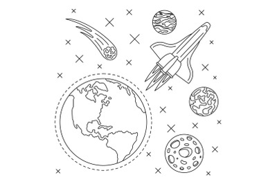 Earth planet space concept background, outline style