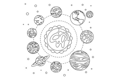 Solar system space concept background, outline style