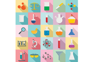 Chemistry science icon set, flat style