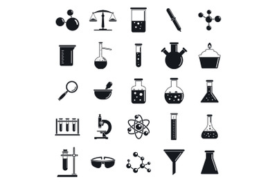 Chemistry laboratory icon set, simple style