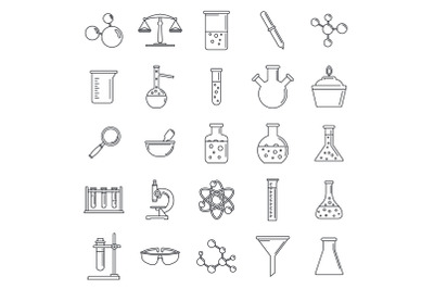 Science laboratory icon set, outline style