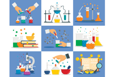 Chemistry reaction banner set, flat style
