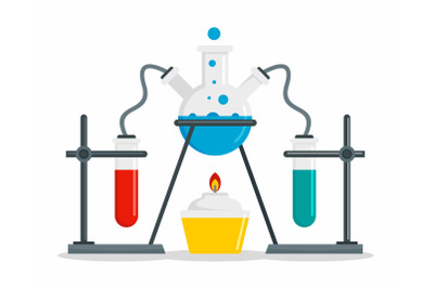Chemical flask on stand concept background, flat style