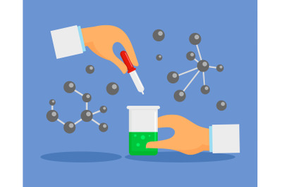 Pipette and flask concept background, flat style